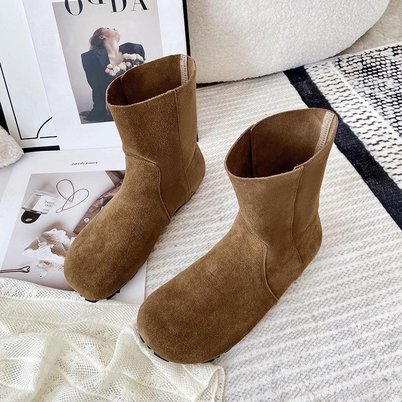 

Women s Short Boots 2026 Autumn Winter New Luxury Vintage Outdoor Non Slip Boots Comfortable Soft Sole Flat Casual Shoes 35 коричневый