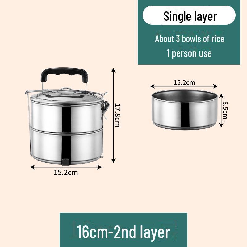 Многослойный портативный ланч-бокс из нержавеющей стали с большой вместимостью для студентов 16cm two layers 1884₽
