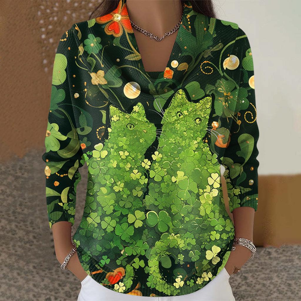 Dámský ležérní a módní svetr s dlouhým rukávem a potiskem, kulatým výstřihem