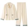 Anti-bumping point with chest pad Spring and autumn women's cardigan loungewear pure cotton long-sleeved lapel two-piece pajamas women's suit