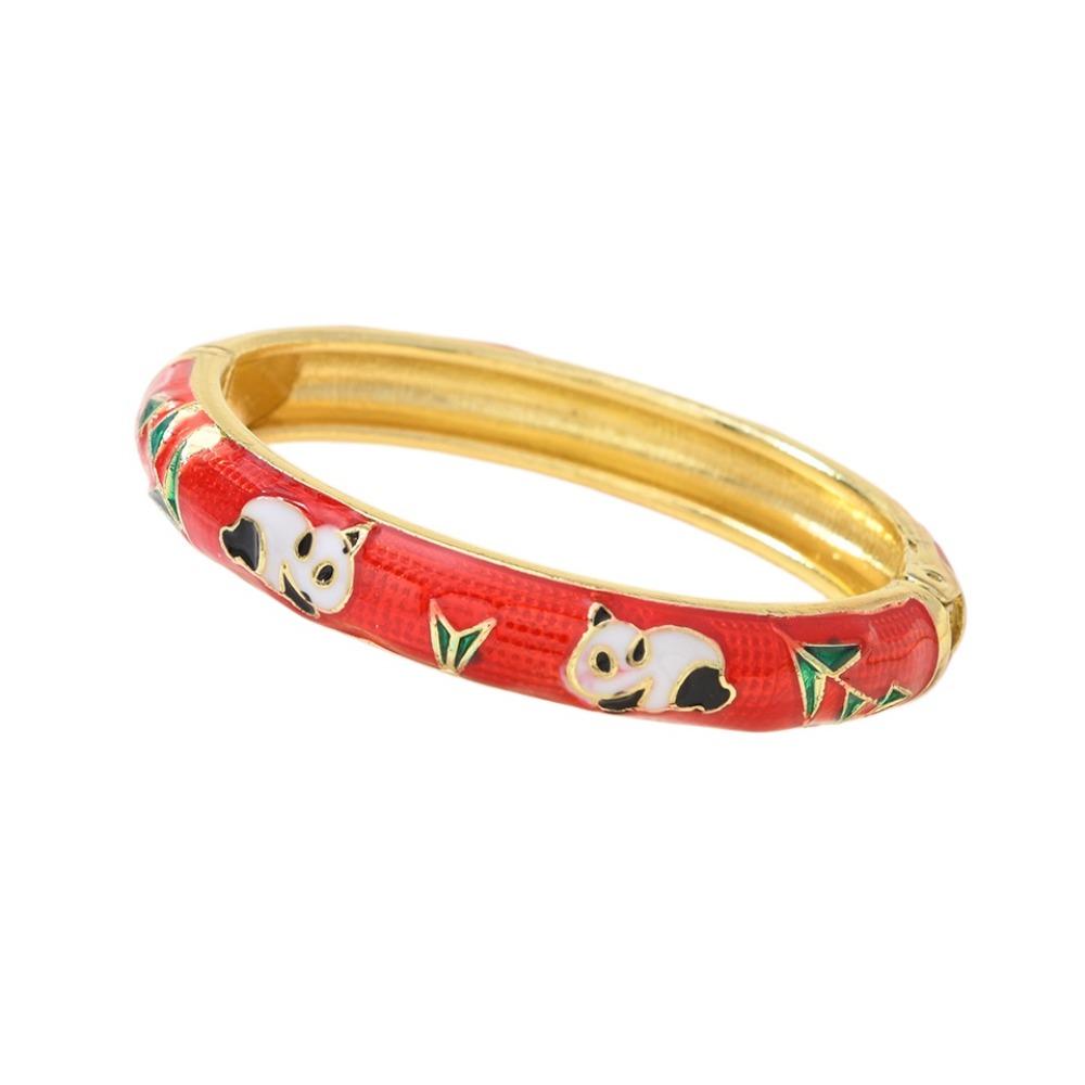 Cartoon Panda Vintage Cloisonne Bangle Colorful Children s Hand Bracelet  Children s Day красный