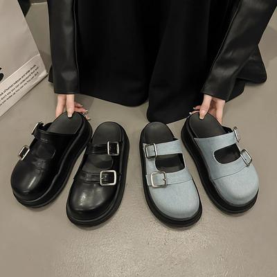 Moda Sandálias Baotou de Sola Grossa para Verão 2024 Novo Sapatos de Praia ao Ar Livre para Mulheres, Dedo Grande Estilo Britânico Sapatos Bocken de Sola Grossa