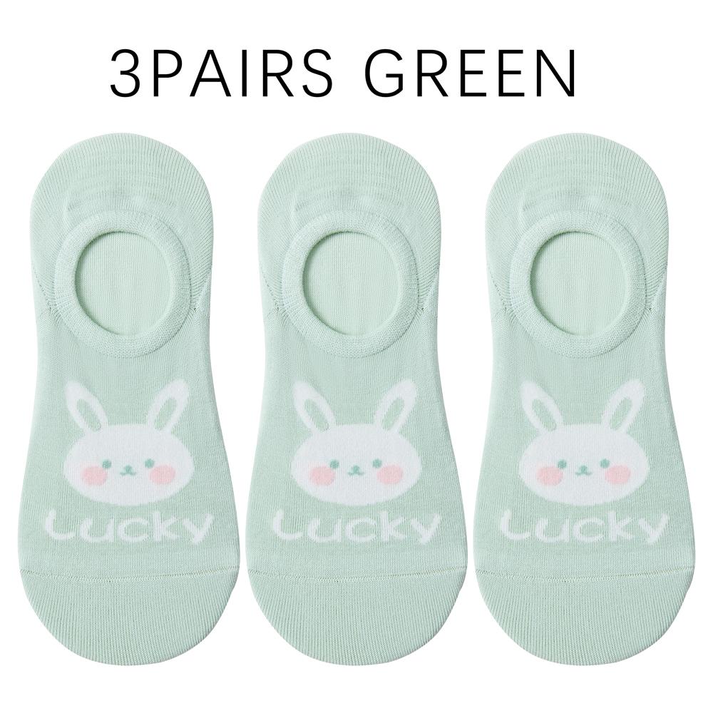 

3 пары Каваи Мода Милые Кролик Невидимые Носки для Женщин - 8 Цветов Тонкие Хлопковые Носки-Невидимки Без Запаха Нескользящие для Повседневной Носки EU34-39 US4.5-9