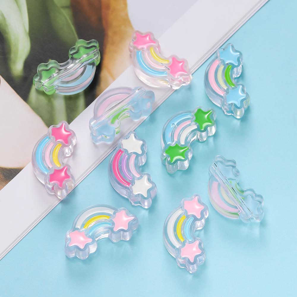 5Pcs/Lot Acrylic Dripping Oil Rainbow Beads Loose Spacer Beads for Jewelry Making Handmade DIY Bracelet Necklace Accessory