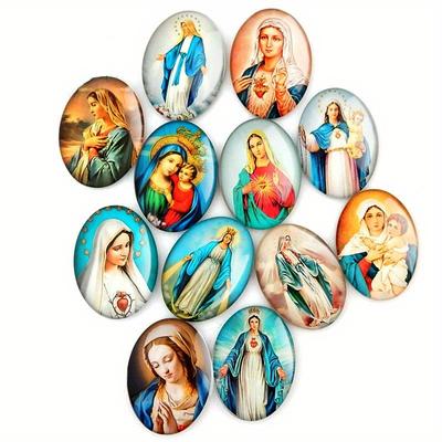3 szt. Owalny Wzór Dziewicy Jezusa Epoksowe Kryształowe Szkło Magnetyczny Magnes na Lodówkę Dekoracja Naklejka Cabochon Pamiątka z Podróży