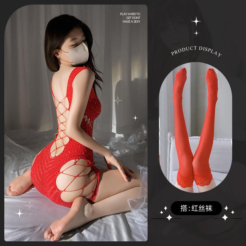Sex underwear, red one-piece onesie, net clothes, fun free temptation, perspective net clothes