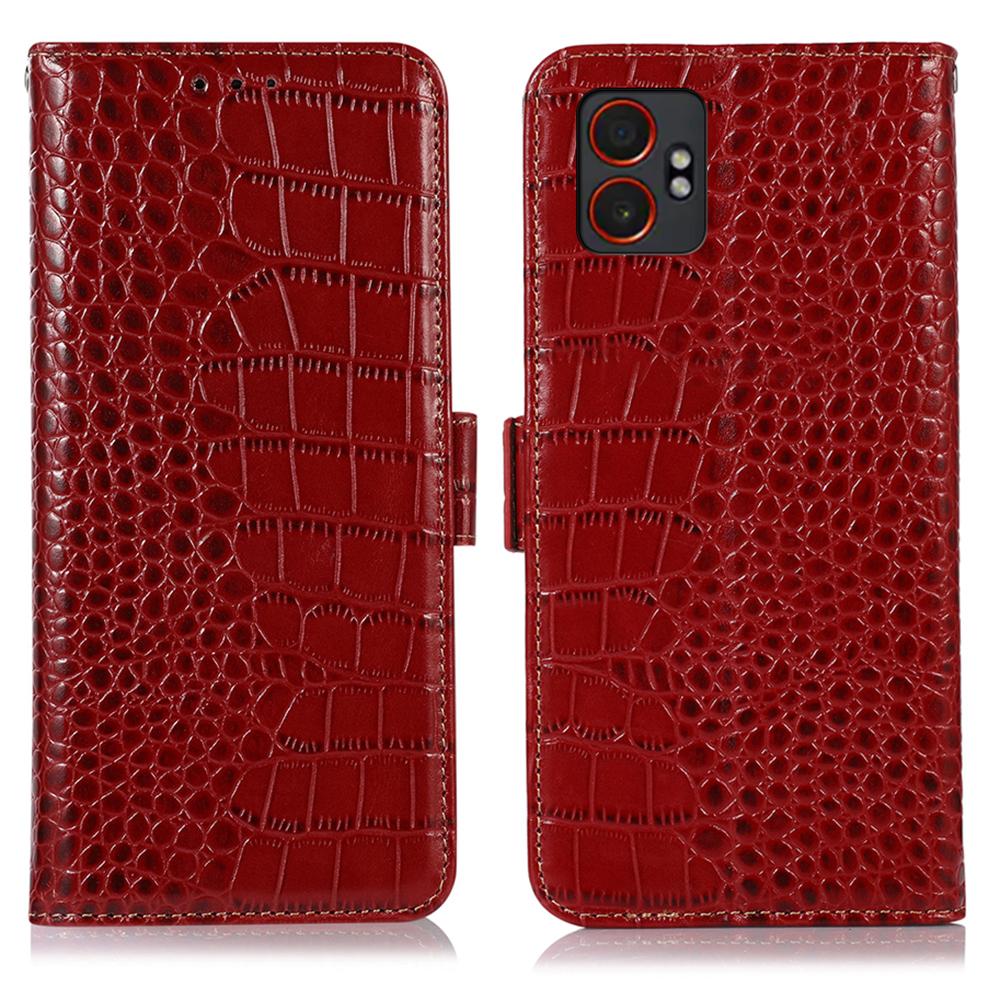 Für Samsung Galaxy XCover7 Pro Hülle Krokodiltextur Echtes Rindsleder Handyhülle mit Geldbörse