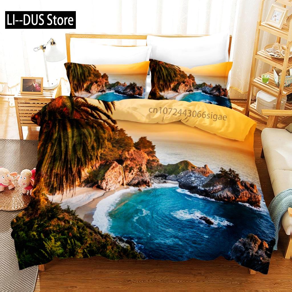 Plaj Yorgan Kılıfı Takımı Yaz Plaj Dekoru Hawaii Tatil Stili Yatak Takımı Polyester Palmiye Ağacı Tropikal Doğa Deniz Yorgan Kılıfı