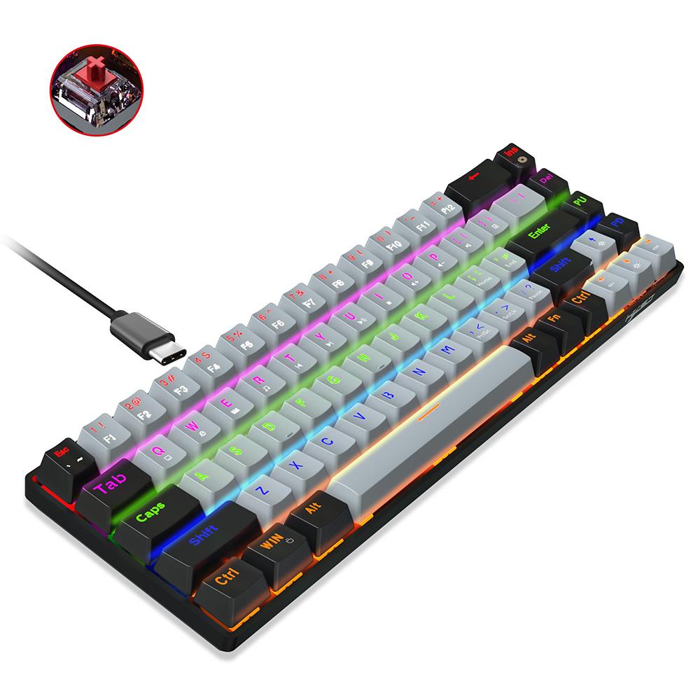 HXSJ V800 Kabelgebundene mechanische Tastatur 68 Tasten RGB-Gaming-Tastatur mit abnehmbarem Typ-C-Kabel ABS