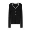 Elegant 60s Count Wool Round Neck Slimming Sweater - Women's Spring/Autumn Style, Faux Two-Piece Design