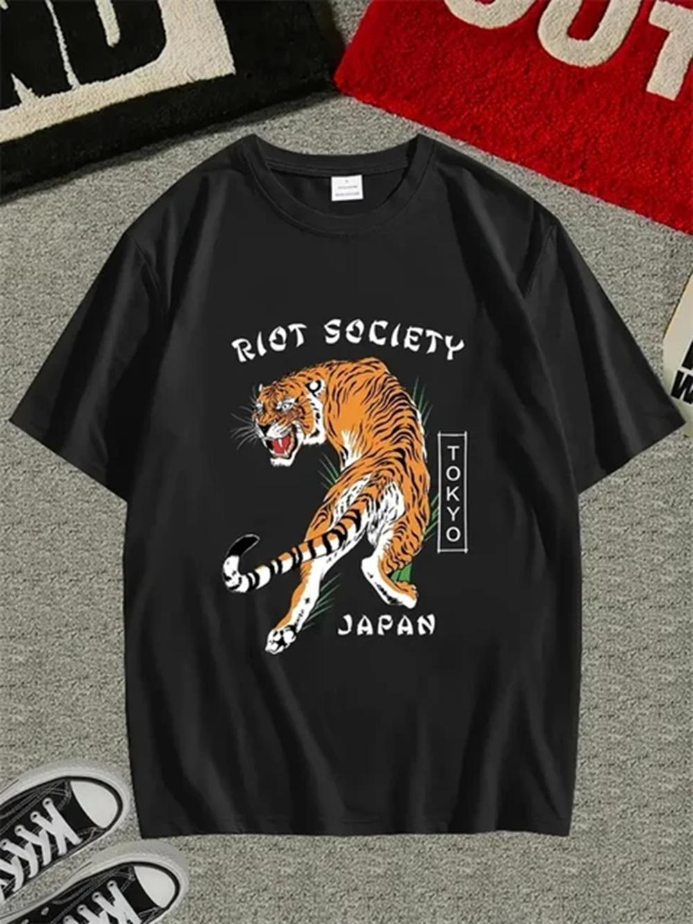 

Мужская футболка в стиле кэжуал с круглым вырезом и коротким рукавом, с креативным принтом тигра, мужская повседневная одежда, дышащая, легкая, модная, свободного кроя 82987 M