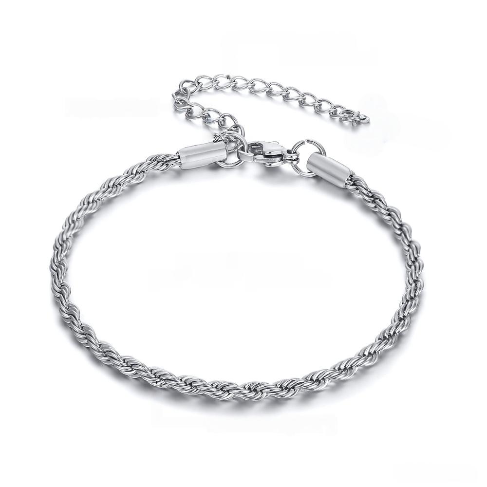 

Punk Female 3mm Twisted Rope Chain Bracelet Silver Color Stainless Steel Chain Link Bracelets For Women Men Hip Hop Jewelry Gift 16cm and 5cm