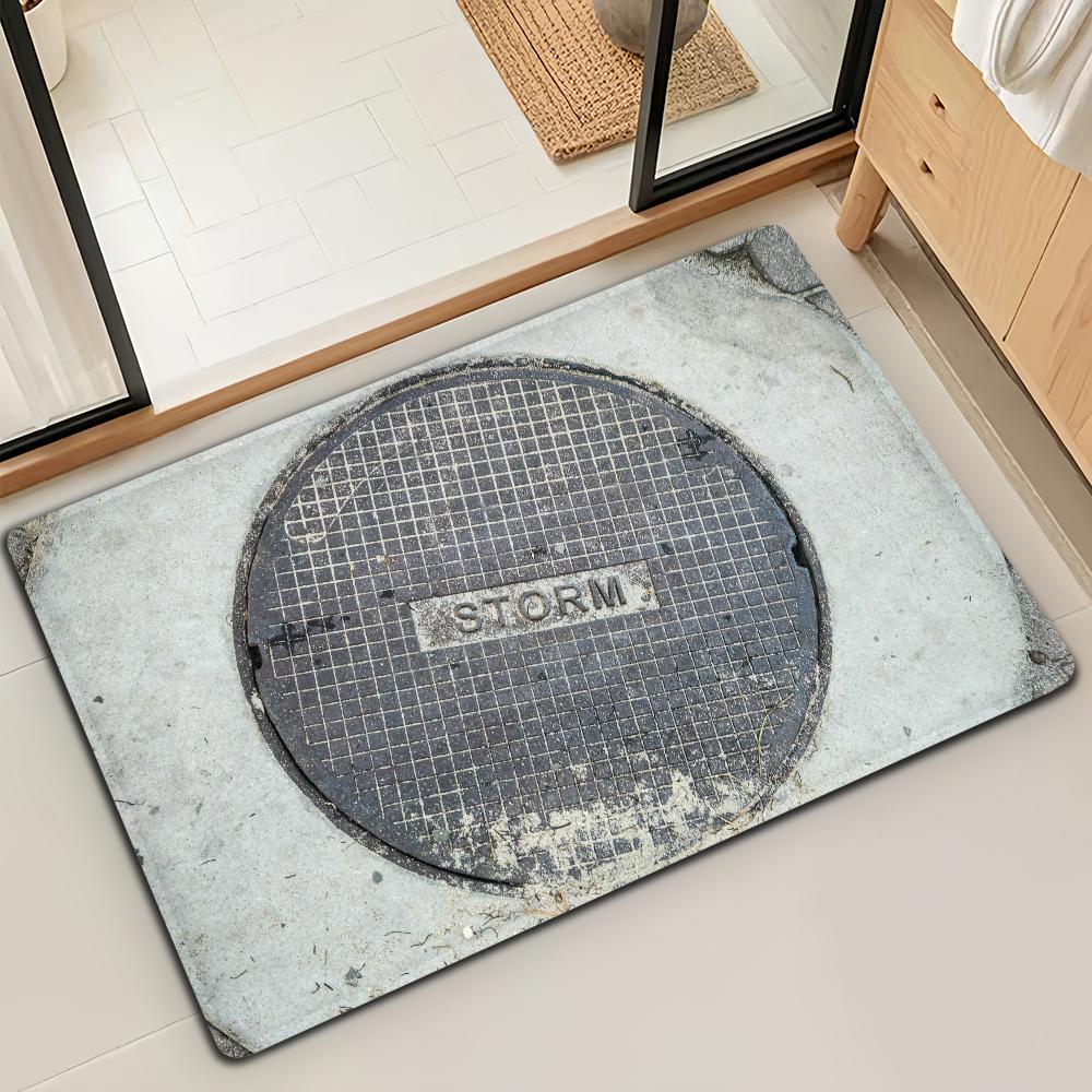 

Drain Manhole Cover Door Mat Bath Microfiber Decorative Versatile Flannel Floor Mat Quick Dry Absorbent Non-slip Sole 40cm x 60cm