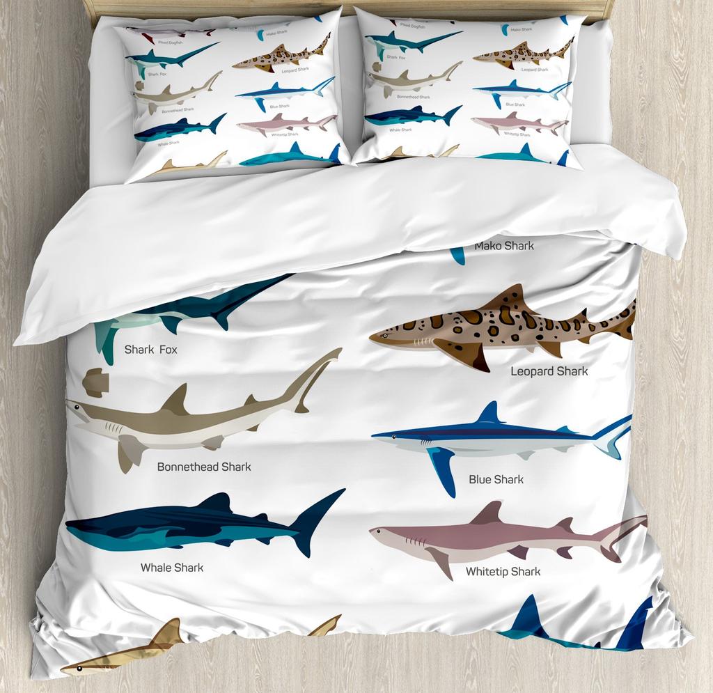 Teens Shark Duvet Cover Ocean Life Pattern Bedding Set for Kids Boys Girls Adult Dolphin Whale Comforter Cover Twin Queen Size