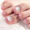2024 Cat Eye Pink Glitter Short Wearable Toe Nail Art Tips