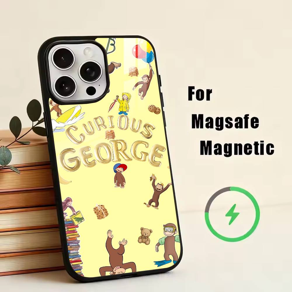 

M-C-Monkey-Curious George Phone Case For iPhone17,16,15,14,13,12,11 Plus,Pro Magnetic with Magsafe Wireless Charging iPhone17Pro