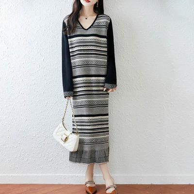 Vestido suéter feminino 100% lã MODERNO NOVO SAGA decote em V malha longa pulôver inverno jumpers lã vestido longo feminino