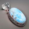 Republic Larimar Gemstone Handmade 925 Sterling Silver Jewelry Pendant 2.17" AH-858