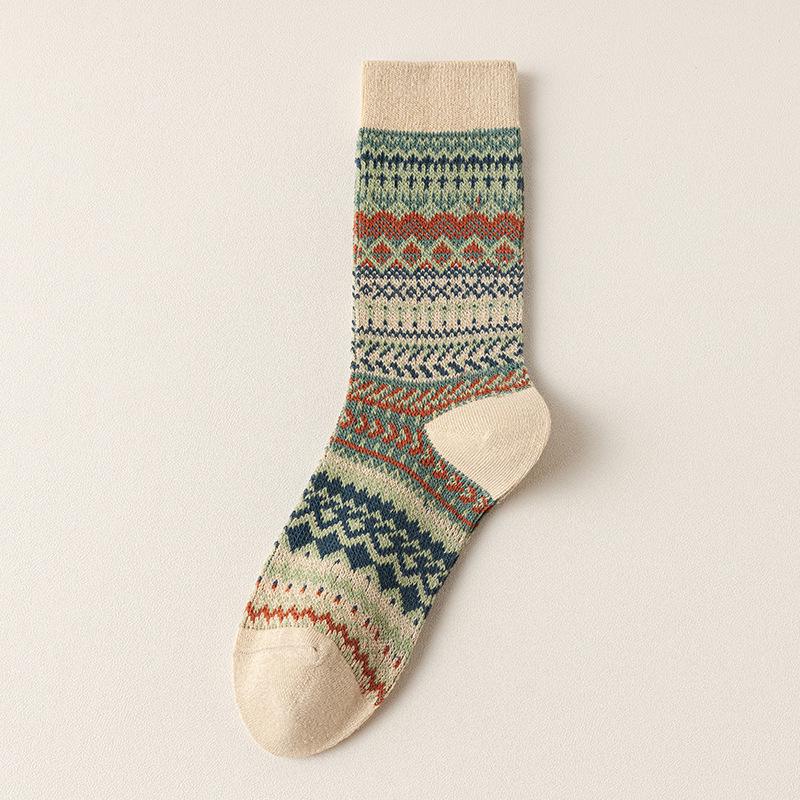 Women's Mid-Calf Retro Ethnic Socks - Double Needle, Anti-Pilling, Perfect for Autumn/Winter - Versatile with Short Boots