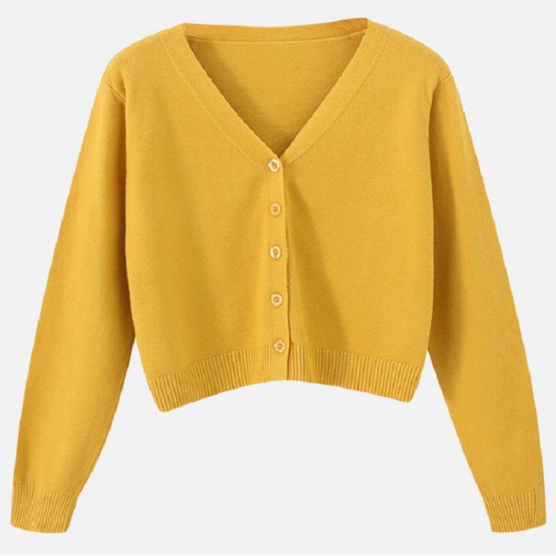 Knitted sweater for women, small man, solid color jacket, short cardigan V-neck inside with long-sleeved sweater, small simple student