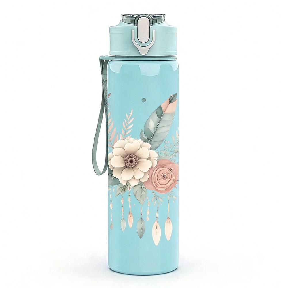 1PC Neutral Wildflower Bouquet 750ml Color Plastic Sports Water Bottle Leakproof Flip Straw Lid Suitable for Sports Office Home Use