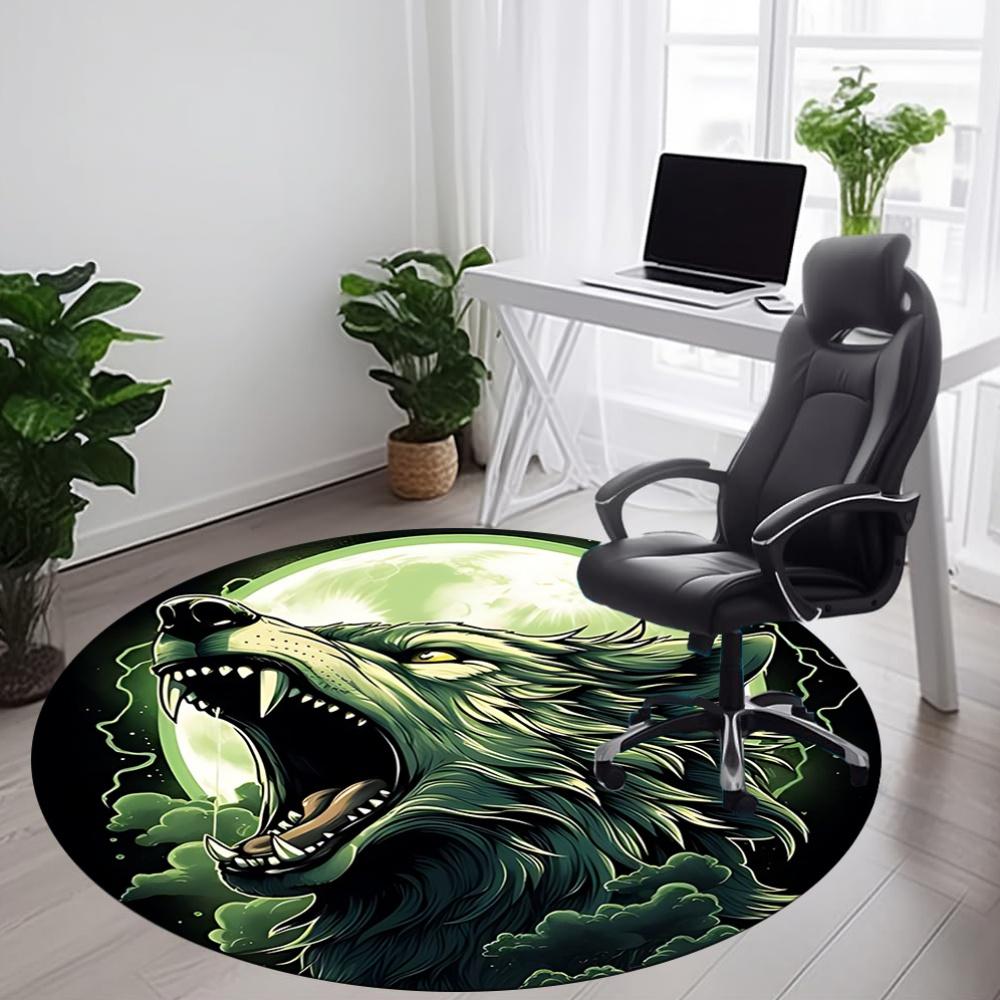 1pc Wolf Moon Office Round Area Rug, Under Office Chairs Bedroom Living Room Home Decor, Room Deco