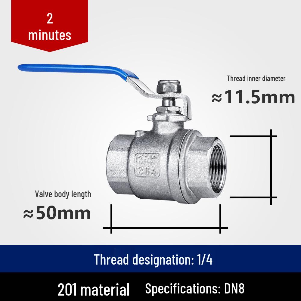 304 Stainless Steel Two-Piece Ball Valve with Internal Thread – Water Switch Valve, Available In 4 Points, 6 Points, and 1 Inch DN15-20.