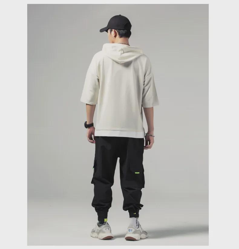 Καλοκαιρινό Ανδρικό T-Shirt με Κουκούλα και Κοντά Μανίκια Κορεατικού Στυλ: Ιαπωνικό Φαρδύ Πουλόβερ Νεανικό με Μανίκια Επτά Τετάρτων