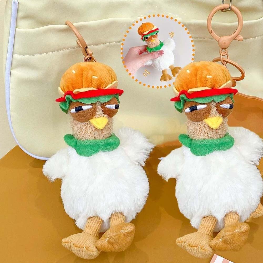 Doll Plush Chicken Keychain Simulation Gugu Animal Key Holder Hamburger Hen Key Ring  Men