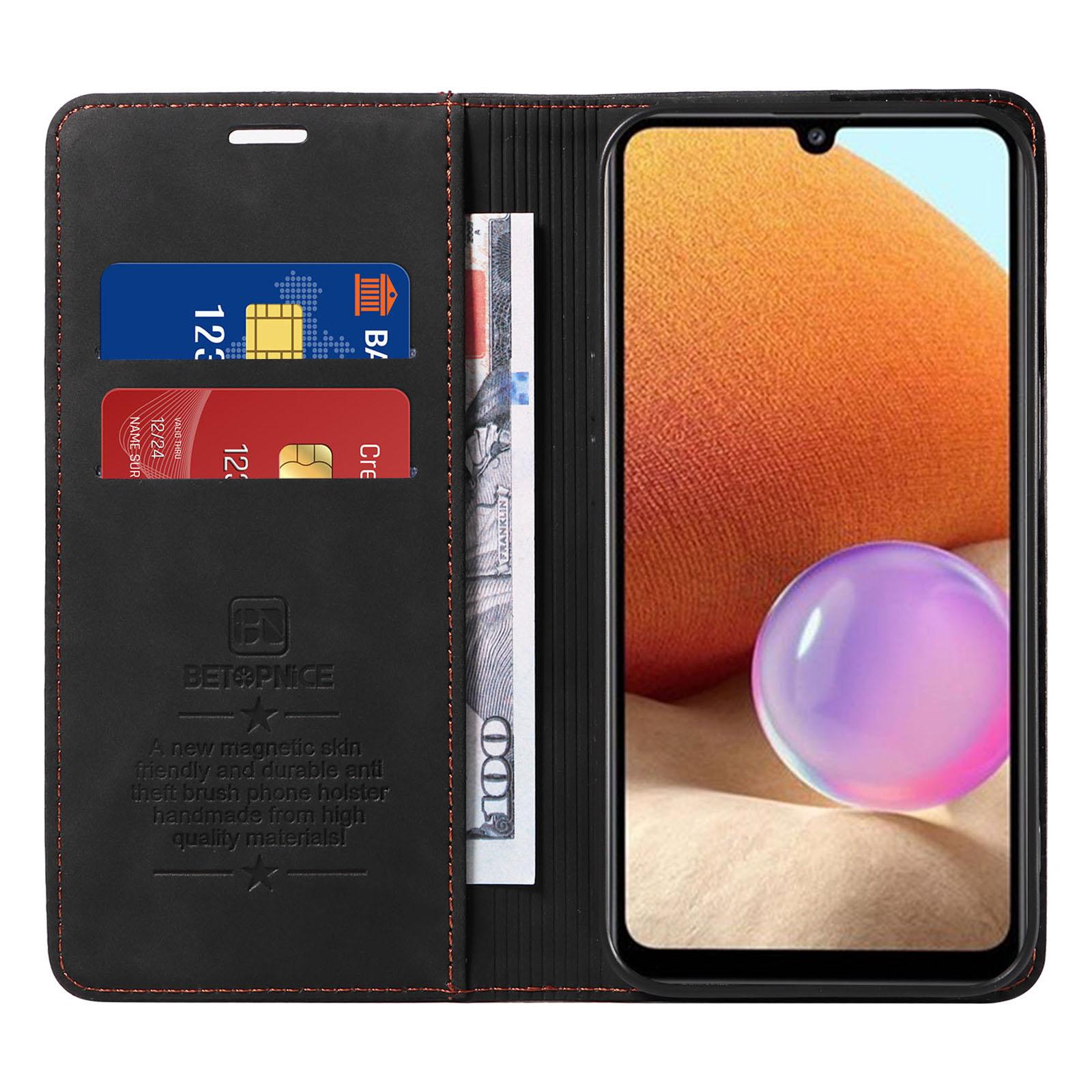 

BETOPNICE 003 Wallet Cover for Samsung Galaxy A32 5G/M32 5G RFID Blocking Phone Leather Stand Case Black