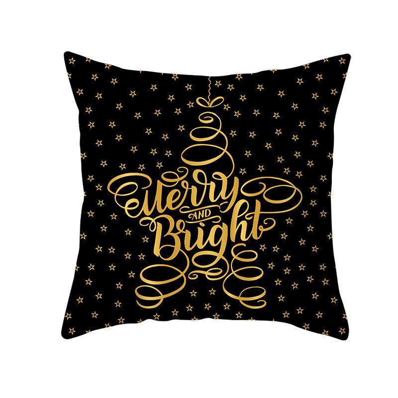 18" Merry Christmas Cushion Cover Home Decor Xmas Throw Pillow Case Gold Black