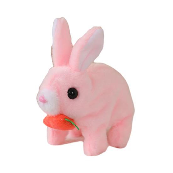 Electric Plush Bunny Toy with Carrot Interactive Walking Rabbit Plushie Handmade Toddlers Educational Jumping Simulation Stuffed Animal Toy