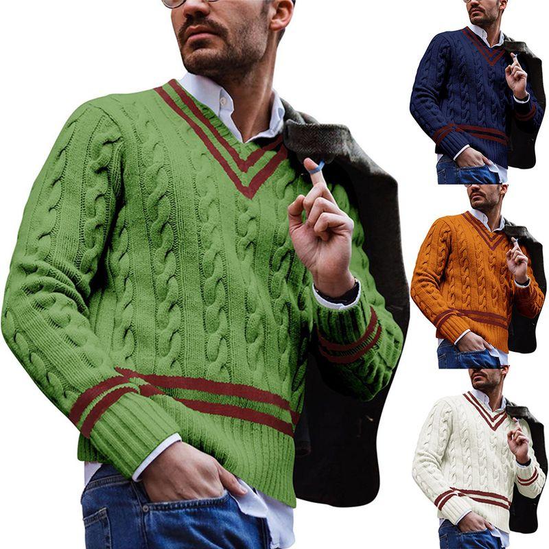 

2025 Solid Color Slim Fit Knitted Top Sweater MEN S Clothing Tibetan Blue XXL
