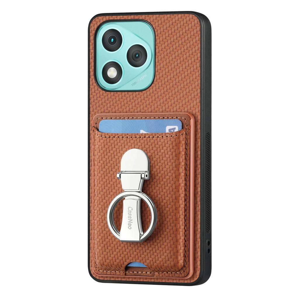 Für Honor 400 Lite 5G Leder Handy-Rückseite mit Ständer und Kartenfächern Kohlefaser-Textur