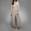 Women's Pants Suits - Spring Oatmeal Women's 2 Piece Set Laxy Style Wool Knit Sweater + Wide Leg Pants Outfit Daily Outfit