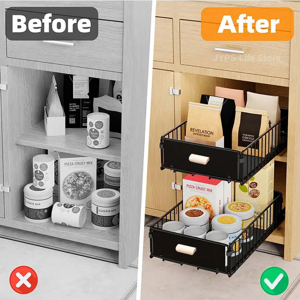Kitchen Storage Sliding Drawer Pull Out Cabinet Organizer With Wooden Handle Spice Storage Rack For Kitchen Cupboard Organizer