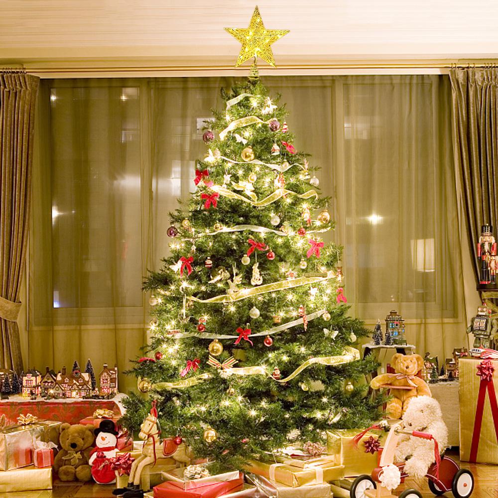 Glittered Christmas Tree Star Topper Gold Treetop Decoration Ornament for Home Festival Party 20cm