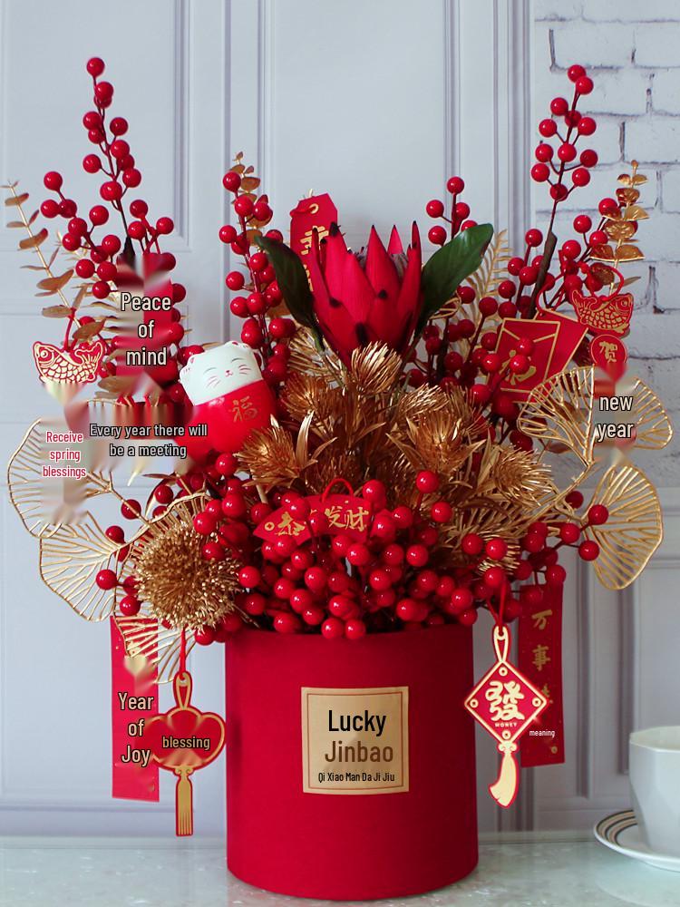 Fortune Fruit Red Berry & Holly Flower Arrangement - New Year Spring Festival Gift