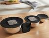 3-piece Stainless Steel Mixing Bowl Set with Grater Attachment 16-20-24 Cm 9 Pieces