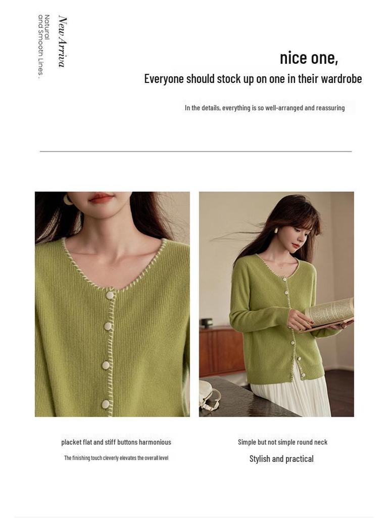 2024 Ejia Style Women's 100% Pure Cashmere Cardigan - Autumn/Winter Loose Knit Handmade Sweater Coat