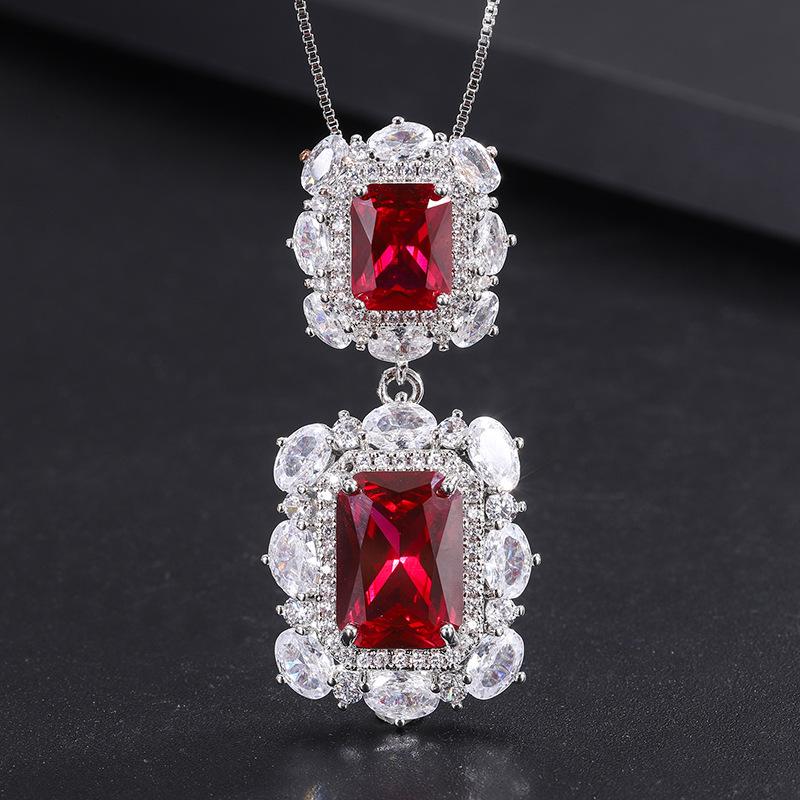 S925 Silver Needle Fashion Simulation Jewelry Accessories Set Imitation Dove Blood Red Corundum Pendant Necklace Women