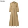 ZANZEA Vestido largo suelto informal de manga larga con cuello vuelto para mujer