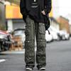 High Street trendy brand casual trousers men's autumn new cotton loose straight wide-leg trousers multi-pocket overalls