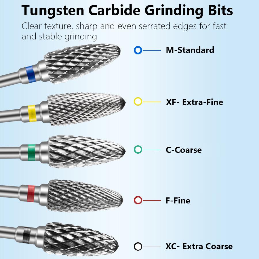 Tungsten Carbid Nail Drill Bits for Electric Manicure, Milling Cutters Nail Files for Nail Gel Polish Remove Nail Tools