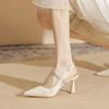75711 [sheepskin] Pointed High Heels Women's Thin Heels 2025 Summer New Bag Head Empty Word with Sandals