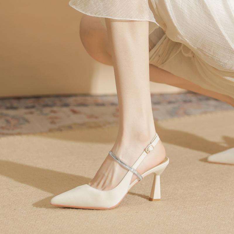 75711 [sheepskin] Pointed High Heels Women's Thin Heels 2025 Summer New Bag Head Empty Word with Sandals