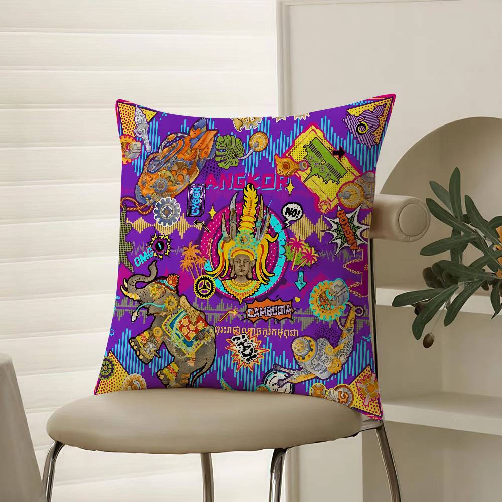 Oriental Classical Buddha Statue Print Pillow Case Comfort Sofa Bed Silky elegant Invisible zipper Decorative cushion cover