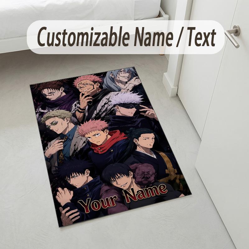 Personalized Crystal Velvet Carpet,Jujutsu Kaisen Custom Printed Name, Plush Area Rug For Home Indoor Decor