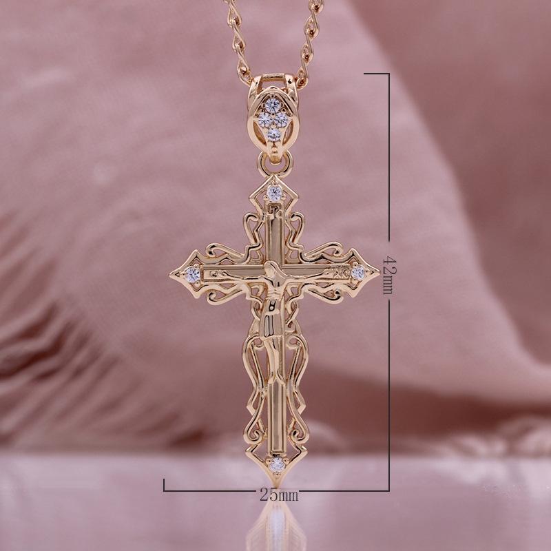 Rose Gold Color Cross Pendant Necklace Women's Elegant Color-preserving Clavicle Chain Personalized Pendant Necklace Jewelry