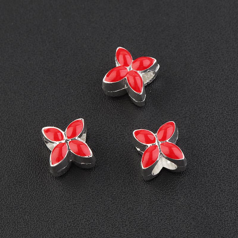 10Pcs/Lot 9.5×9.5mm Alloy Drop Oil Beads Colorful Four Petal Flower Large Hole Loose Beads For Diy Bracelet Necklace Jewelry